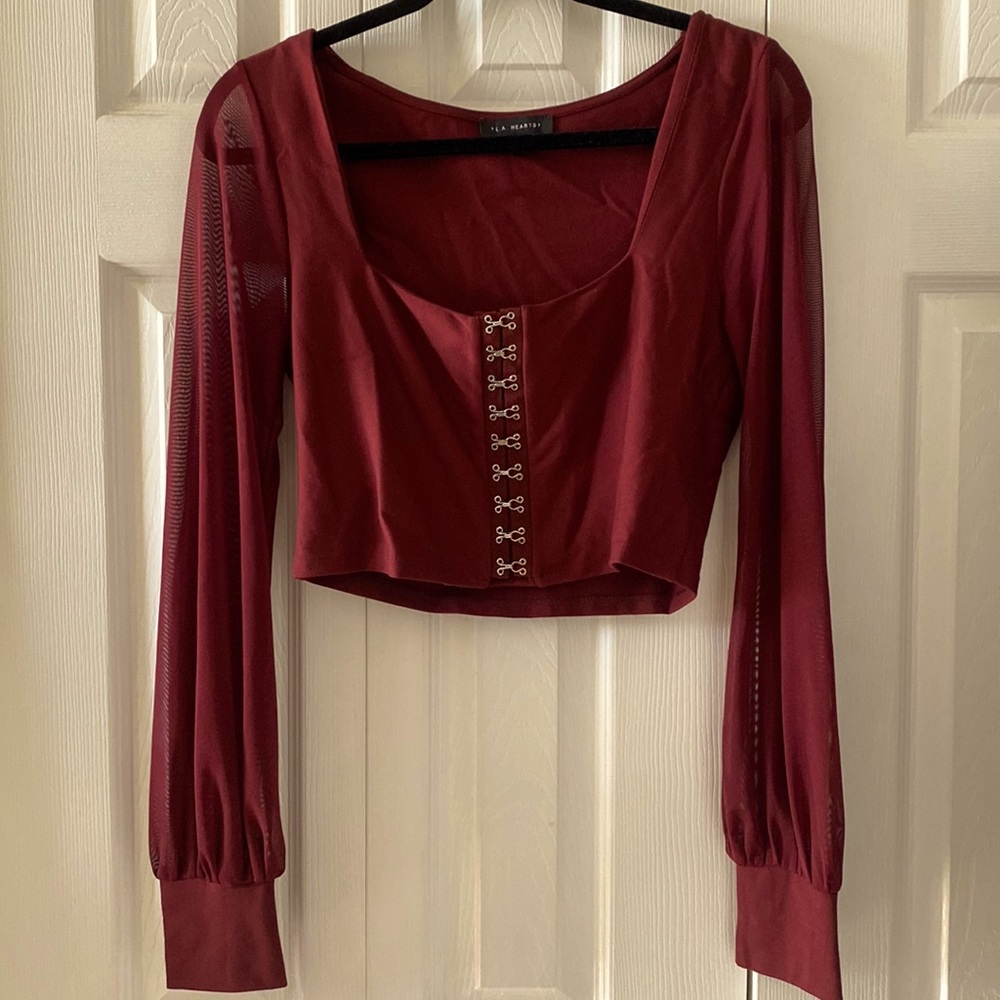 L.A hearts cropped blouse size medium. Mesh sleeves. Corset front.